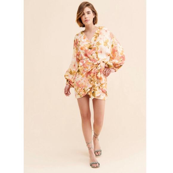 Significant Other Kenna Linen Blend Floral Mini Wrap Dress - Picture 14 of 14